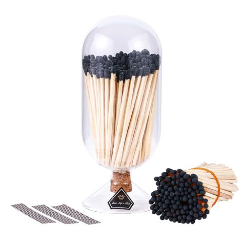 100Pcs 4'' Decorative Black Matches Cloche with Striker, Matches in a Jar with Striker, Safety Matches for Candles, Match Holder with Candle Matches, Long Color Matches for Fireplace BBQ Grill | Amazon (US)