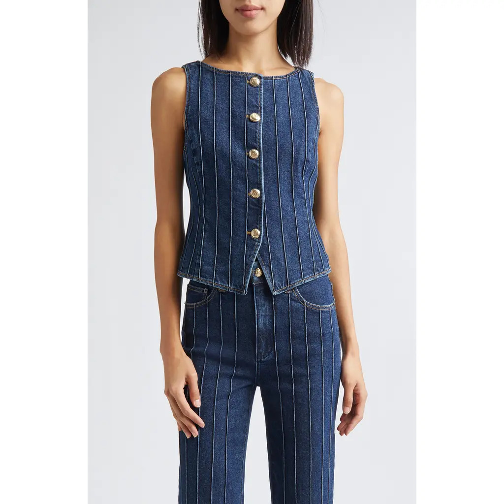 Cinq à Sept Camen Pintuck Detail Denim Vest in Fontaine at Nordstrom, Size Medium | Nordstrom