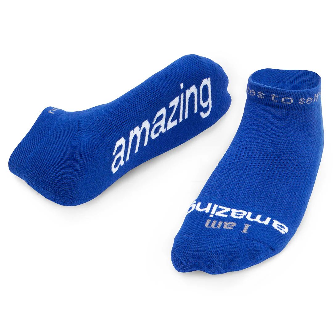 I am amazing® blue low-cut socks | notes to self