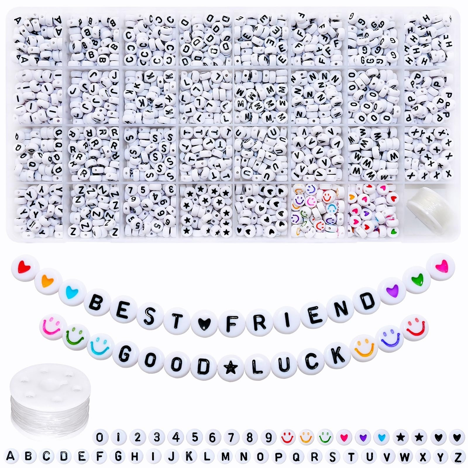 Amaney 1600pcs Acrylic Alpabet Letter Beads,31 Styles,Heart,Number,Star and Smiley Beads,4x7mm fo... | Amazon (US)