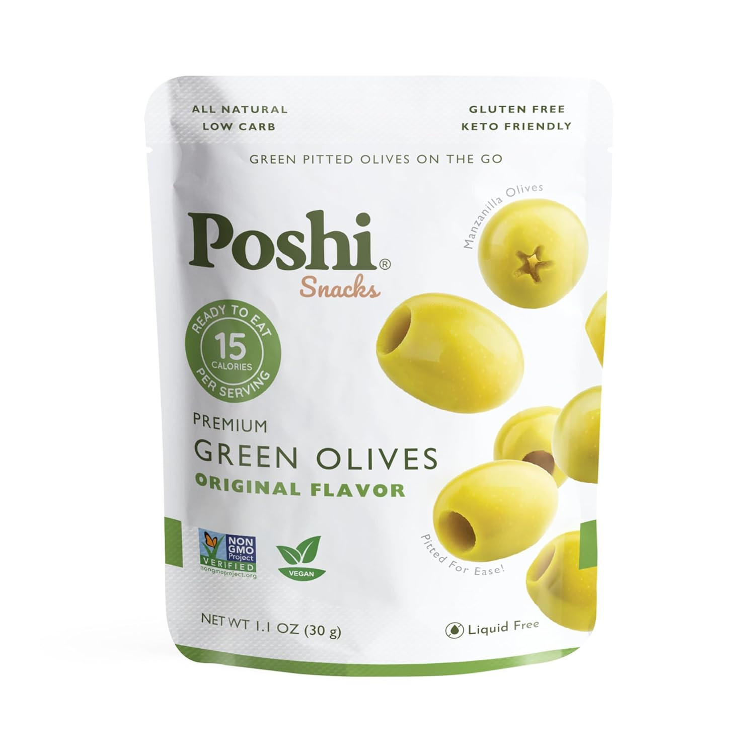 POSHI Green Pitted Olive Snack Packs, Original, 1.1 oz (Pack of 10) | Amazon (US)