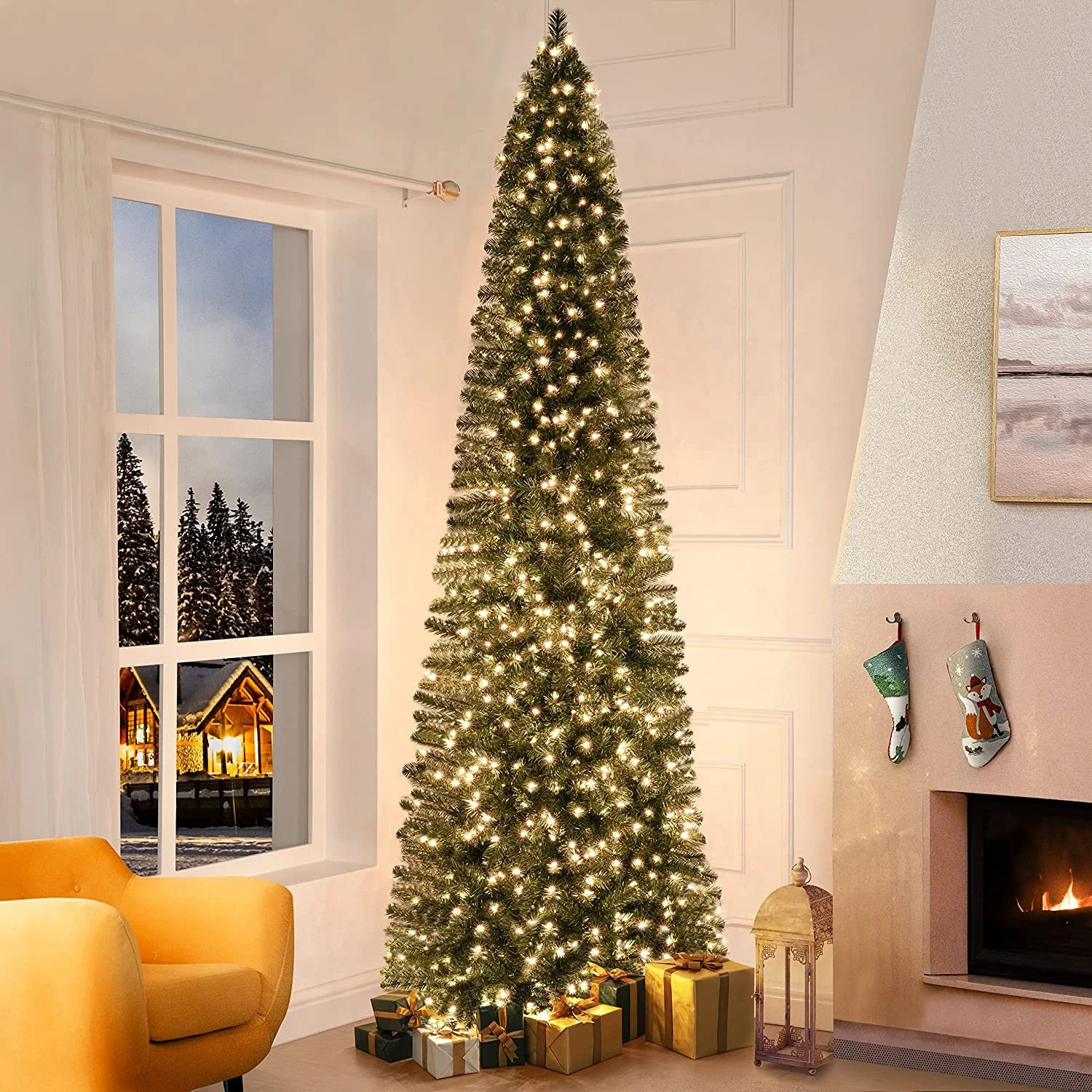 Vienna 9ft Prelit Slim Artificial Christmas Tree with 1455 Branch Tips, 500 Warm Lights and Metal... | Walmart (US)