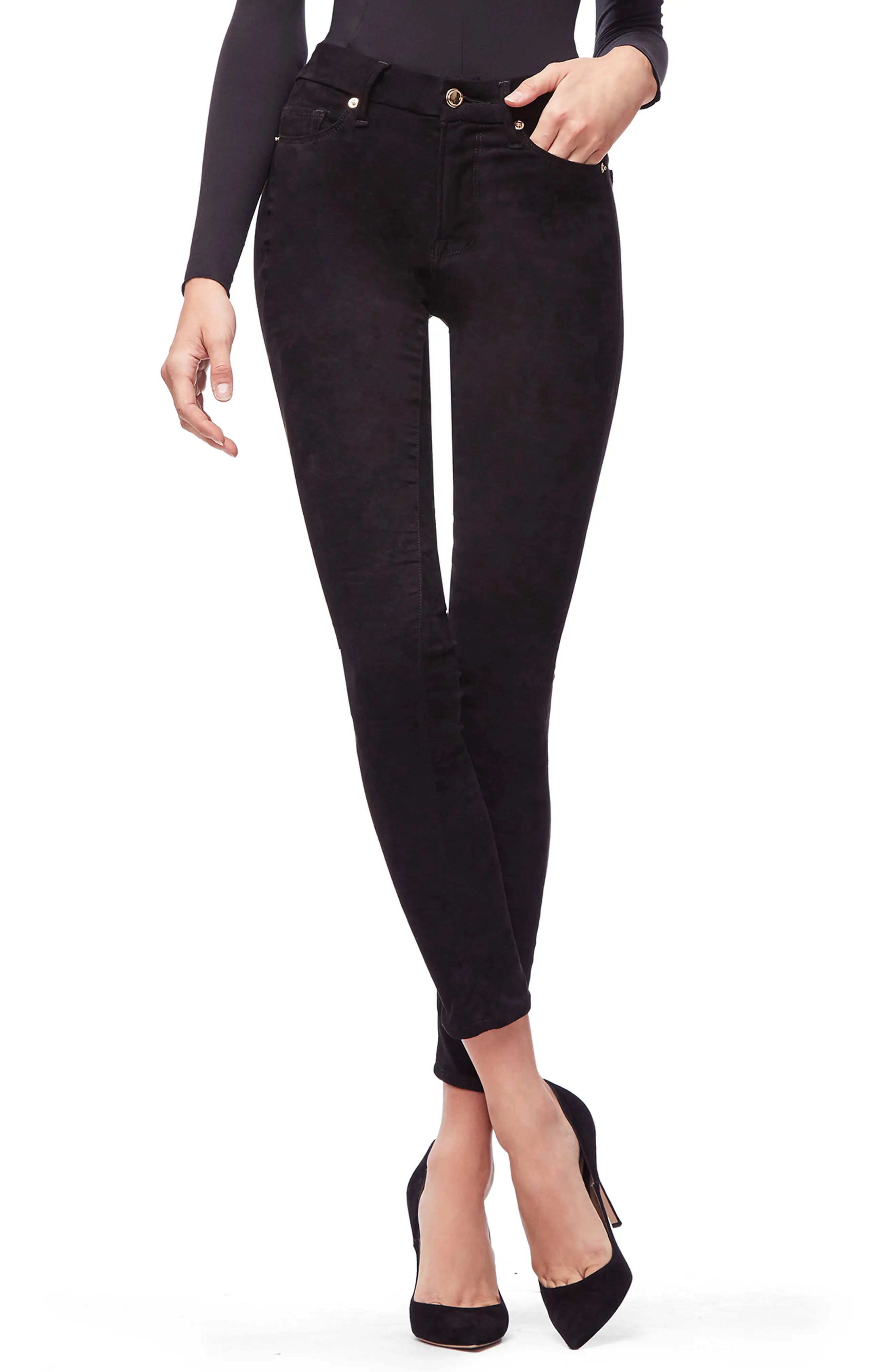 Women's Good American Good Legs Faux Suede Pants, Size 12 - Black | Nordstrom