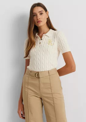 Lauren Ralph Lauren Women's Cable Knit Cotton Polo Sweater, XS | Belk
