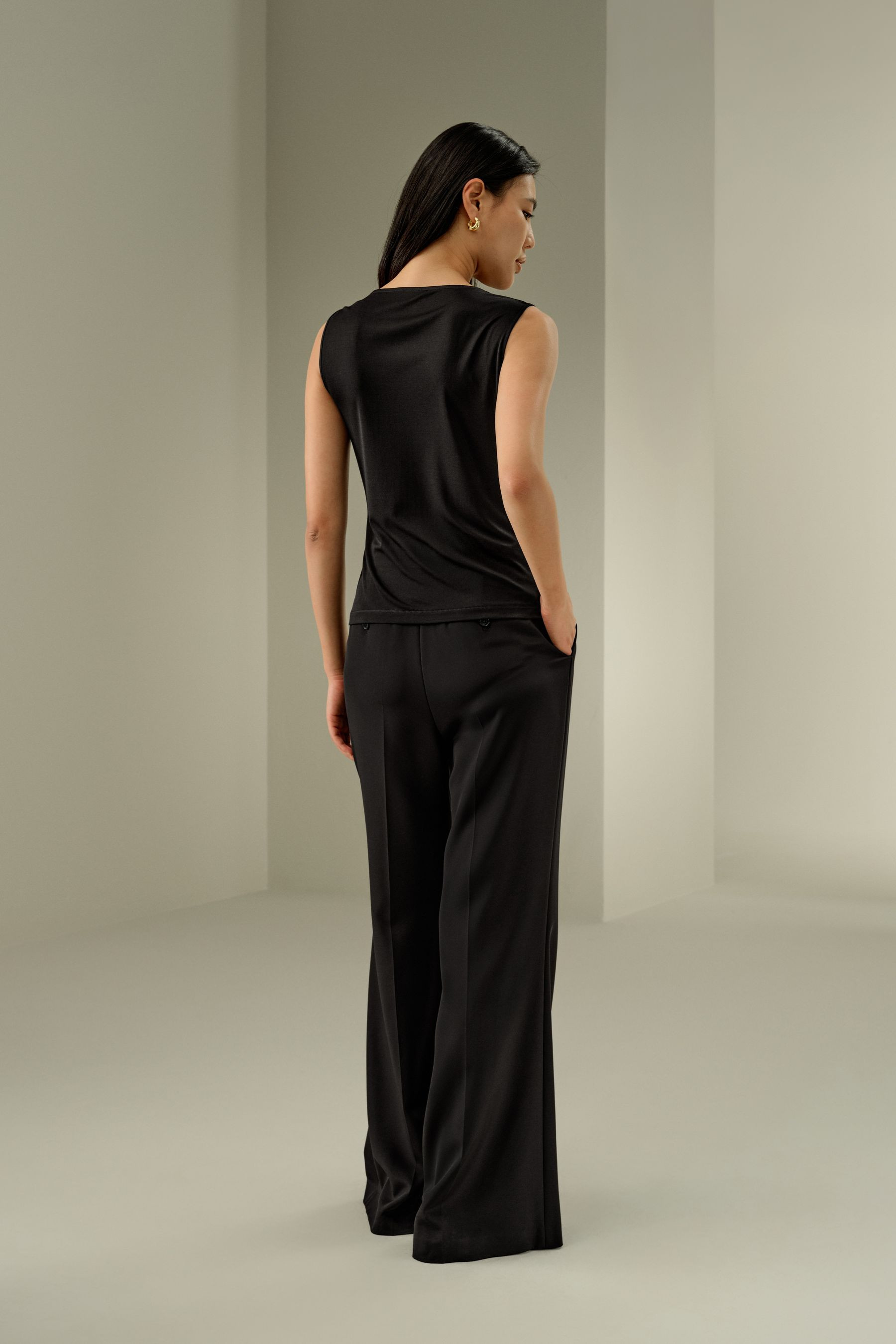 Silk Jersey Cowl-neck Sleeveless Top | LilySilk