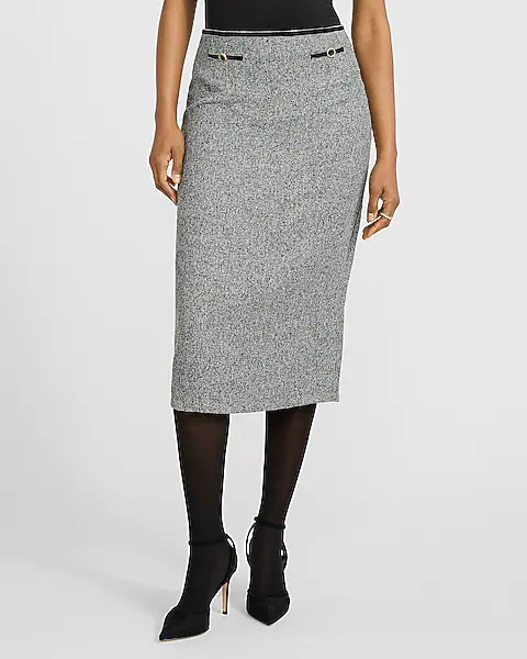 Textured High Waisted Tailored Midi Skirt | Express