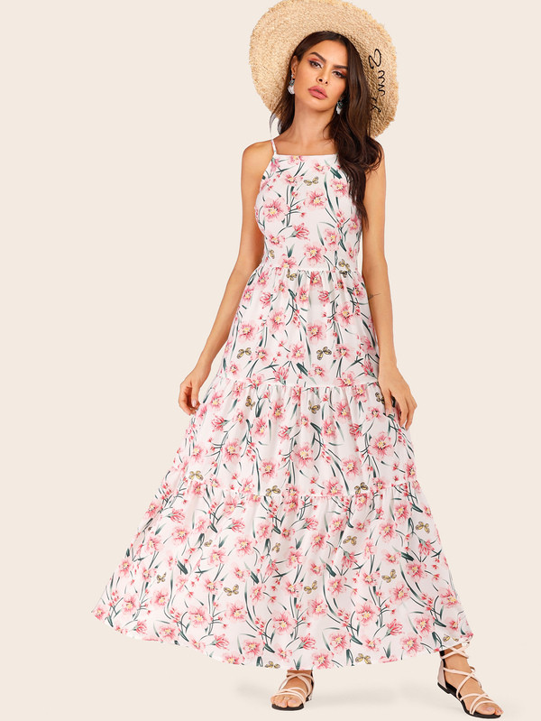 Ditsy Floral Shirred Maxi Cami Dress | SHEIN
