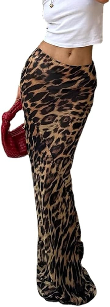 Leopard Skirt for Women Midi Skirt High Waist Silk Cheetah Skirts Y2k Skirt Y2k Skirt Summer Skir... | Amazon (US)