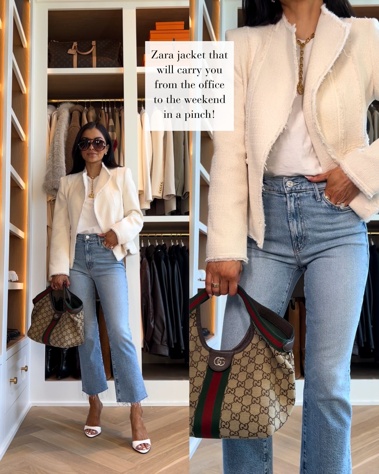 Zara new arrivals I’m loving 
Zara white tweed jacket 
Mother denim wearing a 24P
Gucci giglio bag

Spring workwear, business casual outfit 


#LTKPetite #LTKOver40 #LTKWorkwear