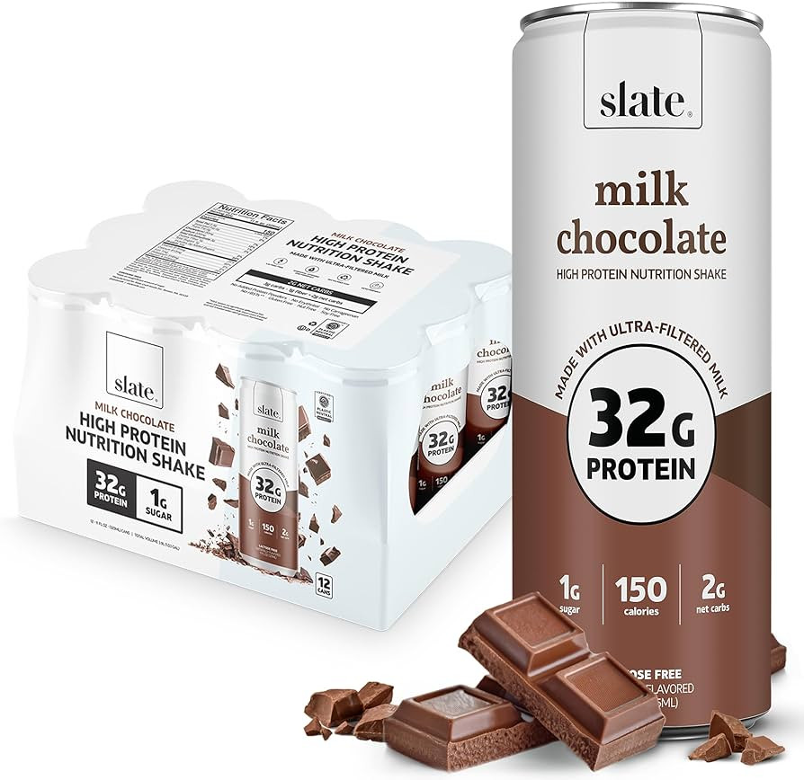 Slate Milk - High Protein Nutrition Shake - Milk Chocolate - 32g Protein, 1g Sugar, 150 Calories,... | Amazon (US)