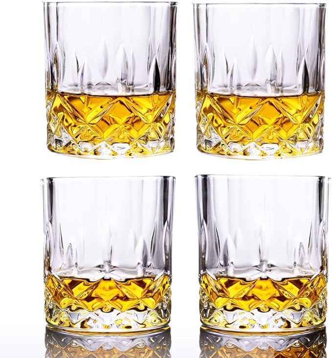 Whiskey Glasses Set of 4 11.5-ounce Stylish Old Fashion Rocks Tumblers Lead-free Glassware for Sc... | Amazon (US)