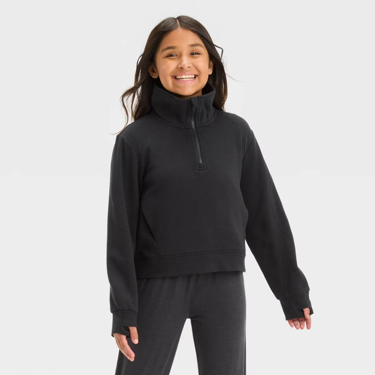 Girls' 1/2 Zip Fleece Pullover - All In Motion™ Heather Gray XL | Target