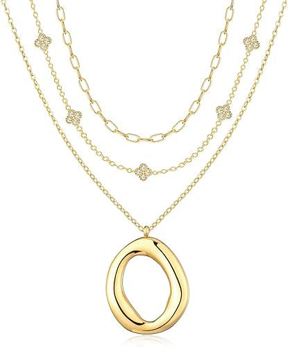 Camhanno Chunky Layered Gold Necklaces for Women, 18K Gold Plated Stackable Necklace Set with Pap... | Amazon (US)