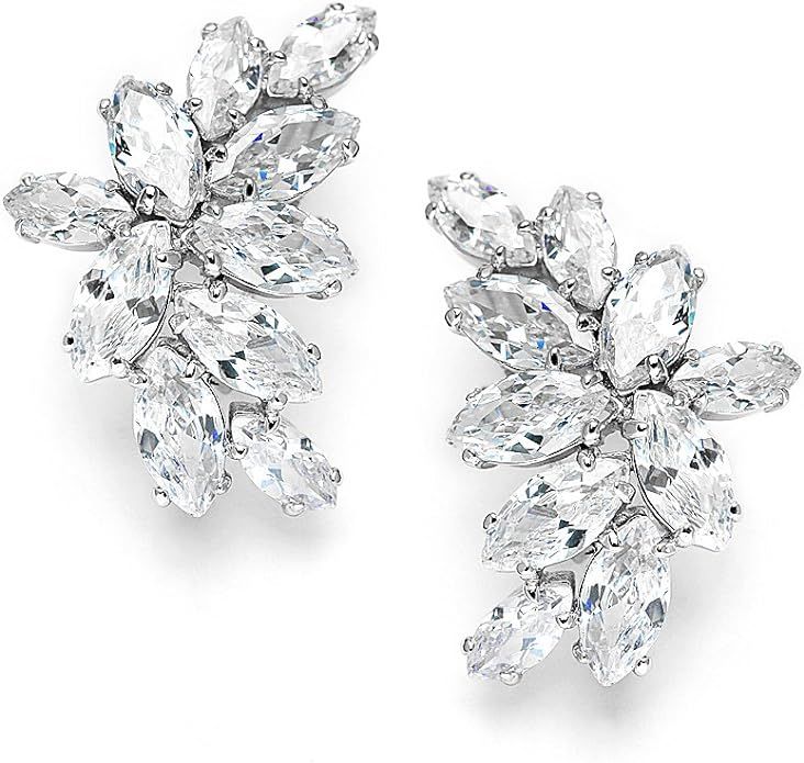 Mariell Cubic Zirconia Cluster Bridal & Wedding Earrings, Earring for Bride, Silver CZ Earring fo... | Amazon (US)
