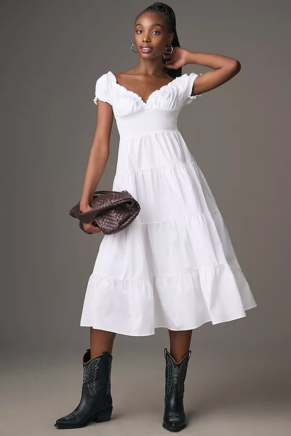 Puff-Sleeve Smocked Midi Dress | Anthropologie (US)