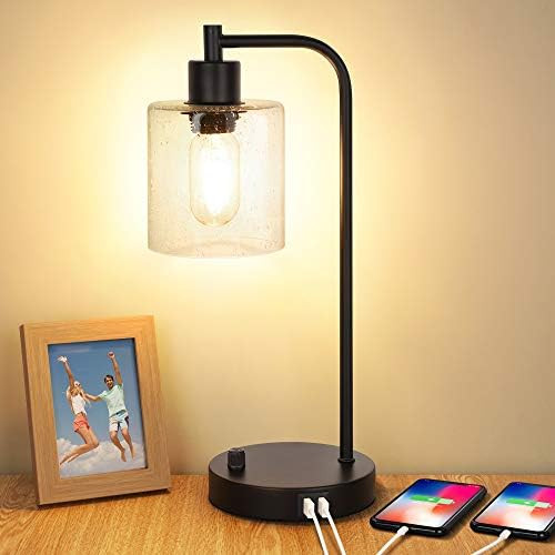 Industrial Table Lamp with 2 USB Ports,Fully Stepless Dimmable Vintage Nightstand Desk Lamp, Seed... | Amazon (US)