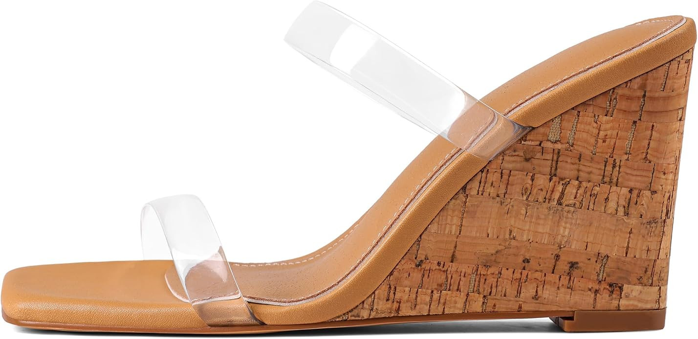 Wedges Sandal for Women Square Toe Summer -Espadrilles, Slip on, Beach, Two Strap High Heeled San... | Amazon (US)