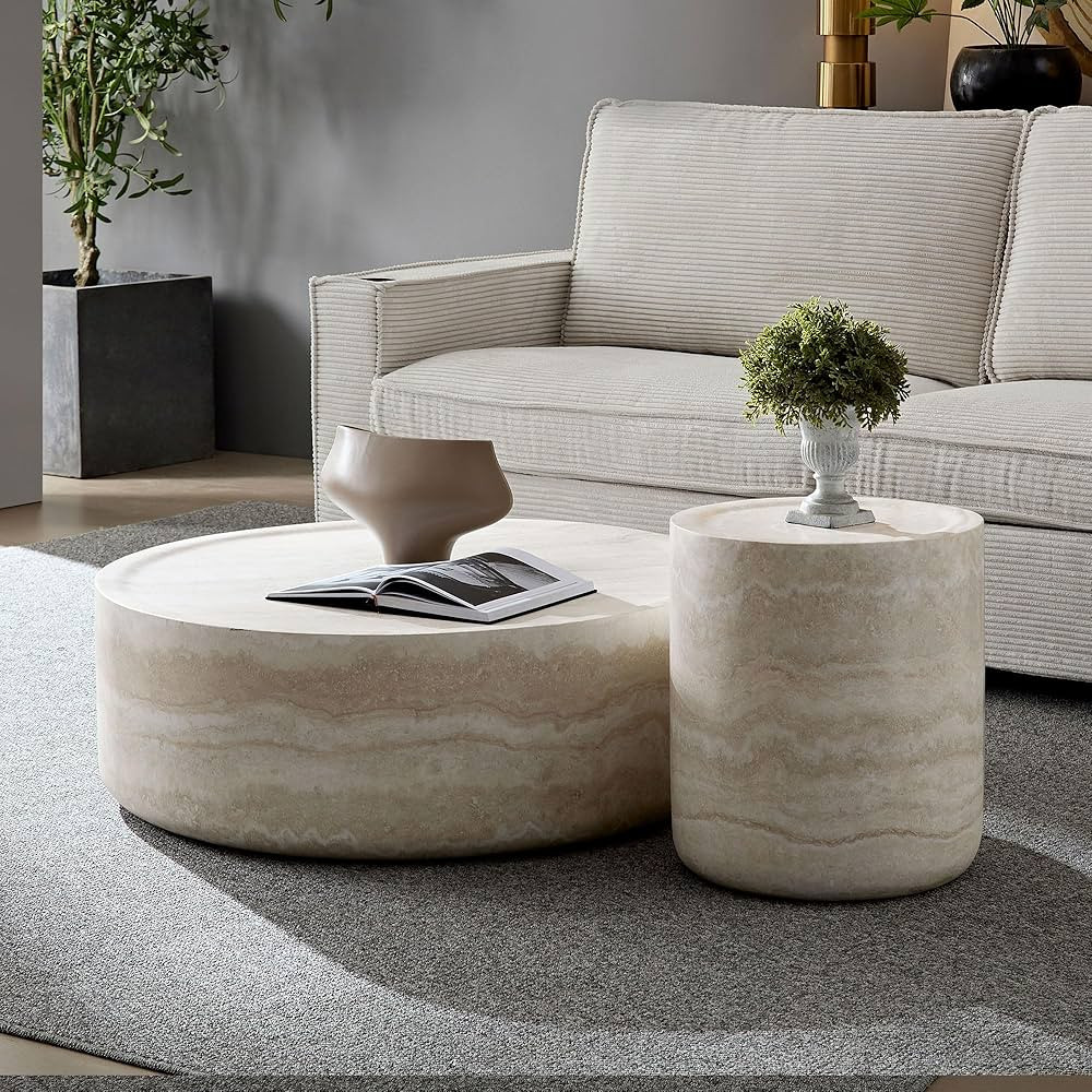 JUSTONE Set of 2 Round Marble Coffee Tables Side Tables Accent End Table | Amazon (US)