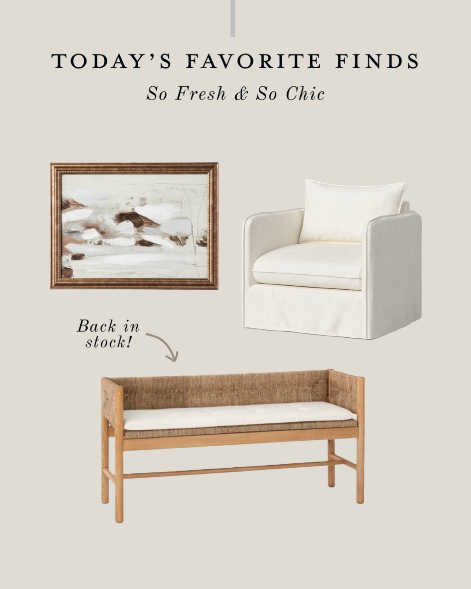 Studio McGee Target back in stock! 
-
French seam arm chair linen - woven bench with upholstered seat cushion - vintage textured abstract framed art - affordable home decor - affordable living room furniture - affordable bedroom furniture - entryway bench - white linen arm chair - affordable art - neutral living room - neutral bedroom

#LTKhome #LTKFind