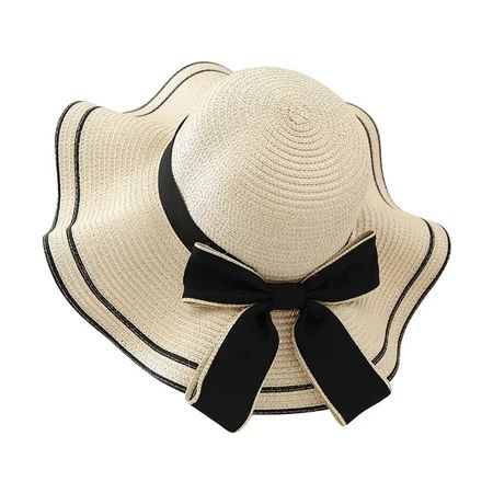 Ameiqe Women s Simple Straw Hat with Bow Decor Foldable Wide Brim Dome Cap Breathable for Outdoor Be | Walmart (US)