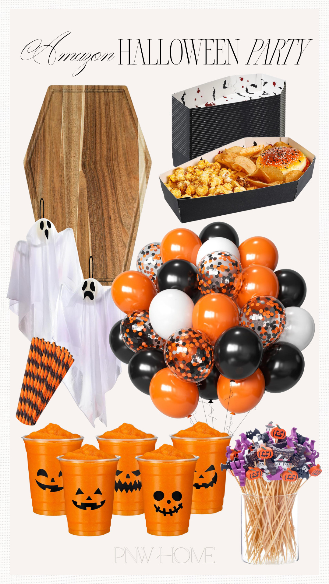 Amazon finds for throwing the perfect Halloween party!

coffin cutting board, coffin shaped charcuterie board, ghost decor, Halloween decor, Halloween party decor, pumpkin cups, party cups, orange and black straws, Halloween toothpicks, party supplies, coffin disposable trays, disposable food trays, Halloween balloons, orange and black balloons 

 #LTKSeasonal #LTKHome #LTKKids