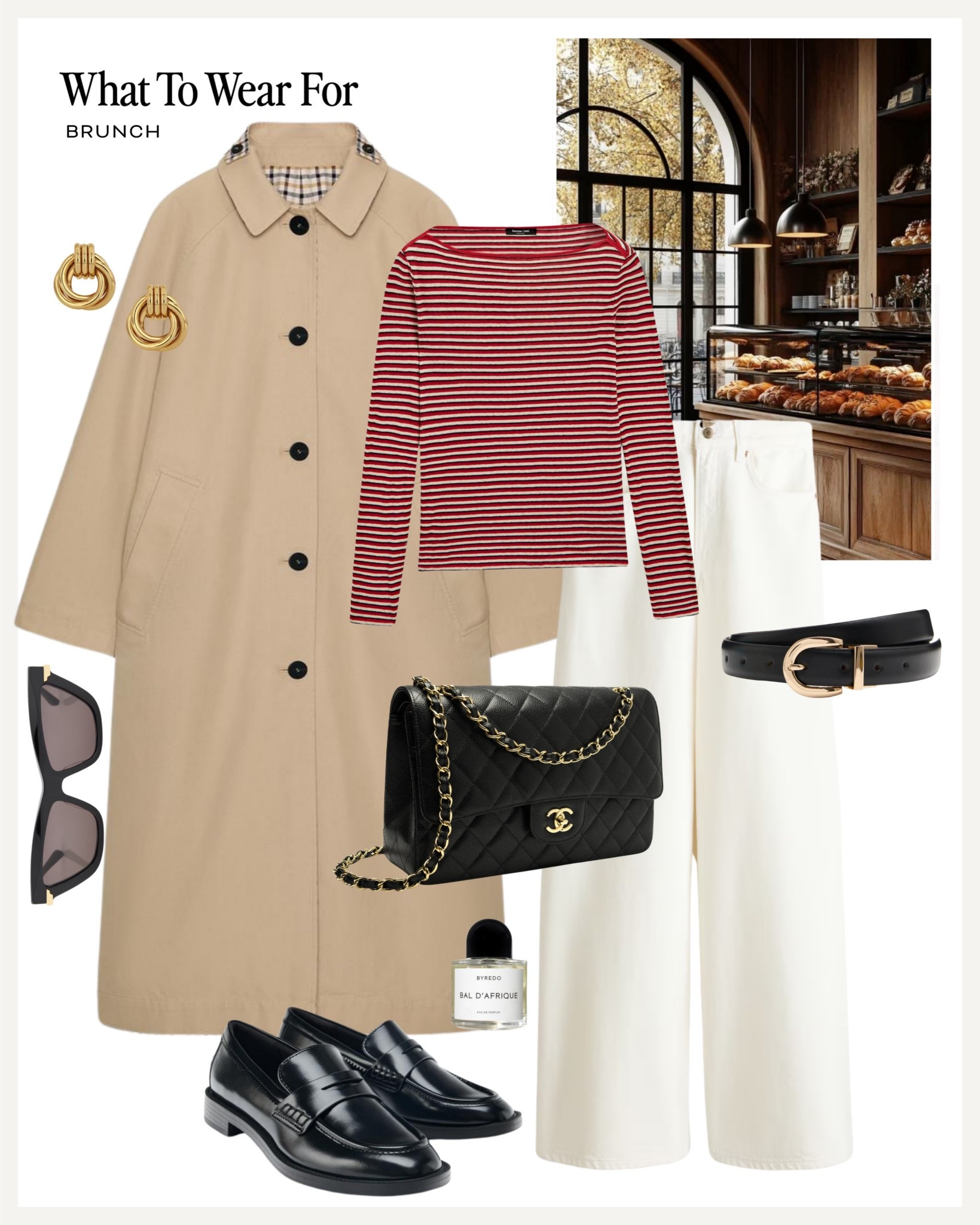 Brunch ☕️ 

Spring outfits / trench coat / white jeans / red stripe top / black loafers / Parisian style 

#LTKspring #LTKuk