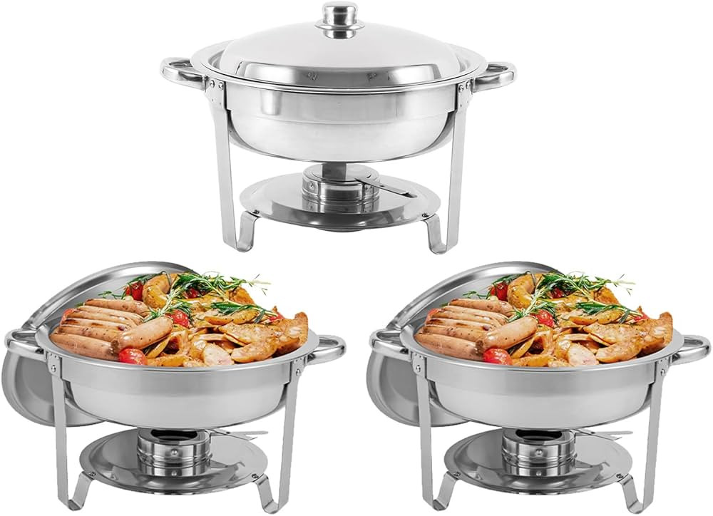 Restlrious Chafing Dish Buffet Set 3 Pack Round Stainless Steel Chafers and Buffet Warmers Sets F... | Amazon (US)