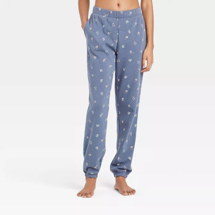 Women's Floral Print Fleece Lounge Jogger Pants - Colsie™ Blue | Target