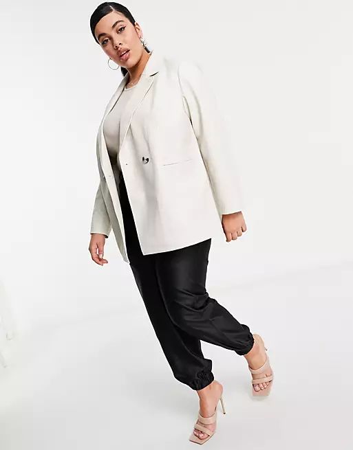 Vero Moda Curve croc leather look blazer in cream | ASOS (Global)