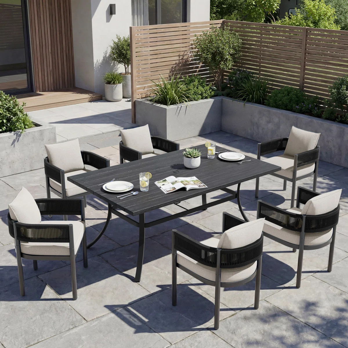 7-Piece Wicker Dining Set With Detachable All-Steel Frame Table | Wayfair North America
