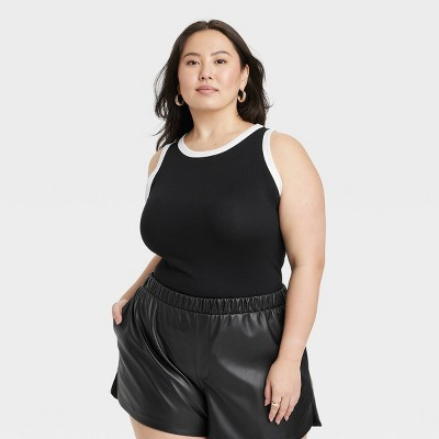 Women's Slim Fit Ribbed Highneck Tank Top - A New Day™ Black/White 1X: Cotton Modal Blend, Sleeveless Pullover, Knit Fabric | Target