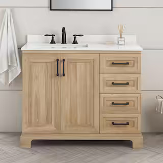 Glacier Bay Sinita 42 in. Single Sink Weathered Tan Bath Vanity with White Engineered Stone Top (... | The Home Depot