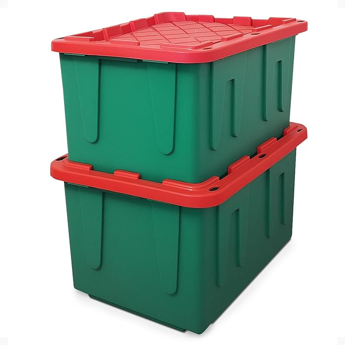 HOMZ 2-Pack Durabilt, Heavy Duty Plastic Storage Bins with Lids, 27 Gallon, Green/Red - Stackable... | Amazon (US)
