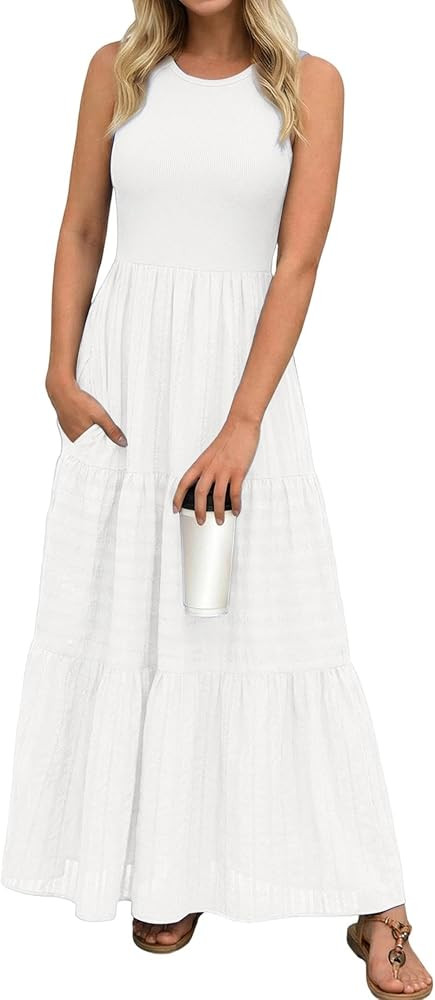 popvil Women Summer Maxi Dress 2026 Spring Sleeveless Elegant Classy Cotton Long Dress Flowy A-Li... | Amazon (US)