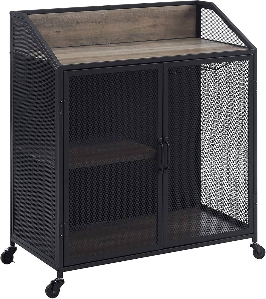 Walker Edison Malcomb Urban Industrial Metal Mesh Double Door Rolling Bar Cabinet, 33 Inch, Grey | Amazon (US)