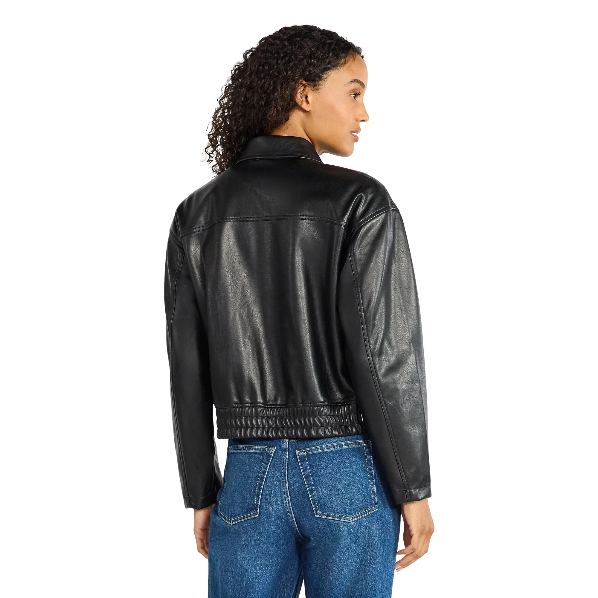 Time and Tru Women's Faux Leather Zip Jacket, Midweight, Sizes XS-XXXL - Walmart.com | Walmart (US)