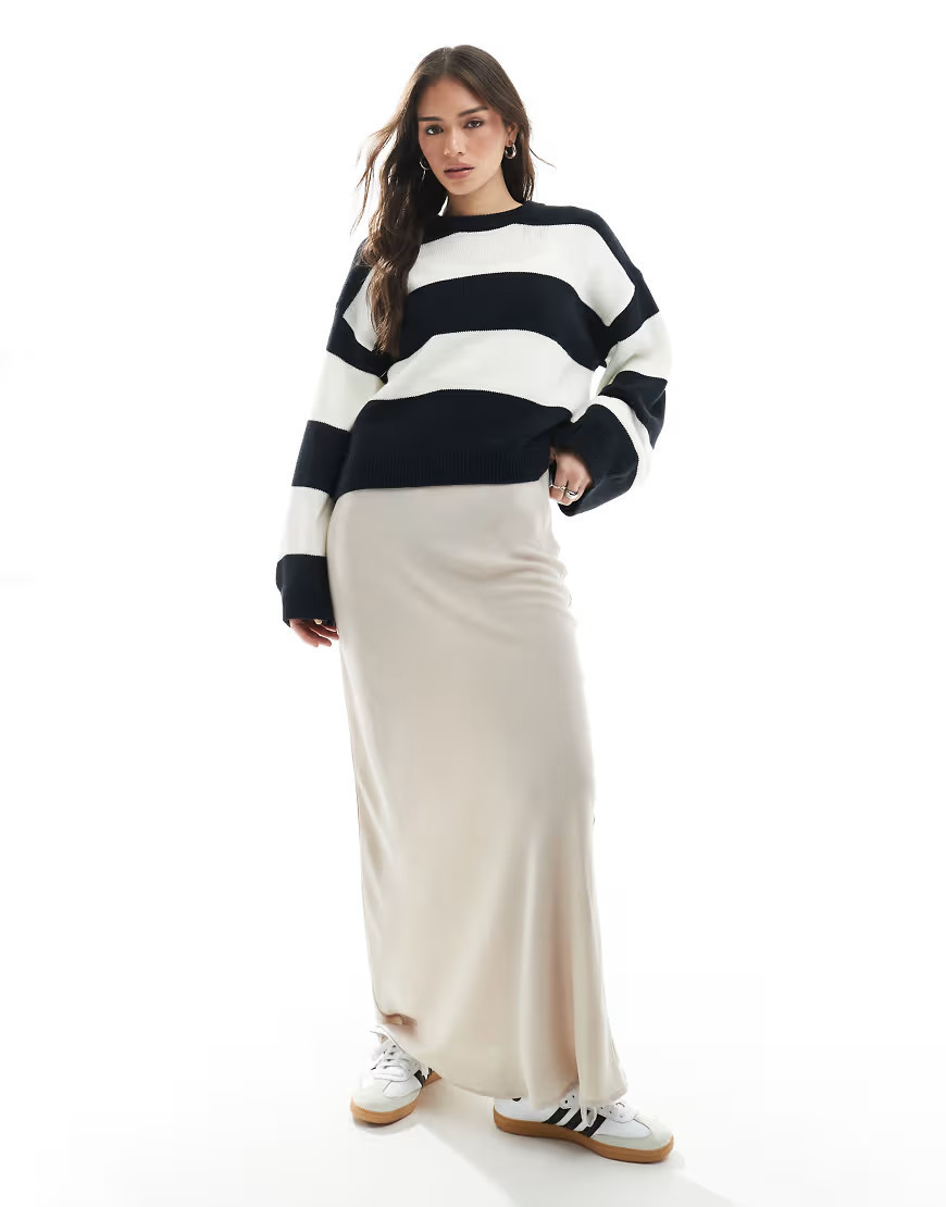 ASOS DESIGN satin bias maxi skirt in grey | ASOS (Global)