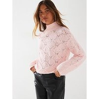 V By Very Funnel Neck Open Knit Jumper - Pink | Very (UK)