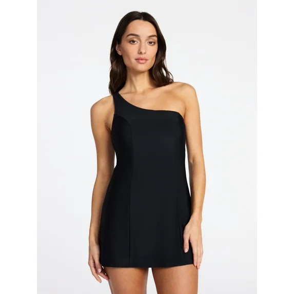 Time and Tru Women's and Women's Plus Size One Shoulder Swim Dress, Sizes XS-3X | Walmart (US)