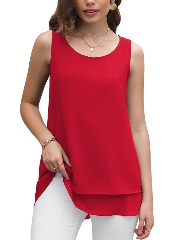 Uvplove Women's Sleeveless Chiffon Tank Top Double Layers Casual Blouse Tunic,D Red,M - Walmart.c... | Walmart (US)