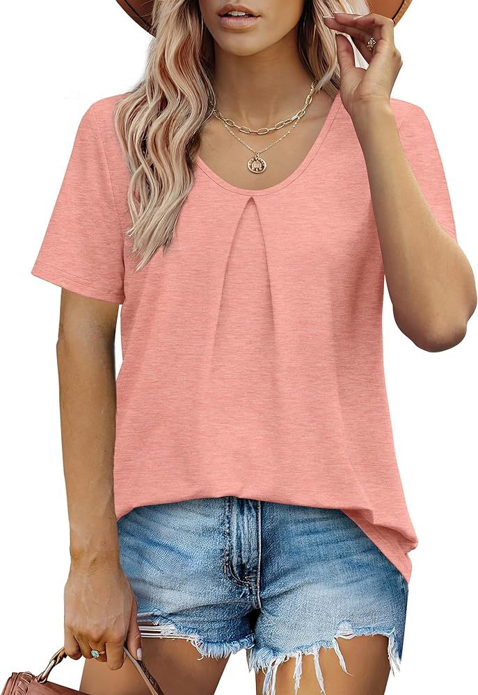 Saloogoe Womens Summer Tops Casual Trendy Short Sleeve T Shirts Scoop Neck Tee Shirts Fashion 202... | Amazon (US)