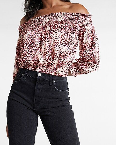Off The Shoulder Abstract Print Smocked Top | Express