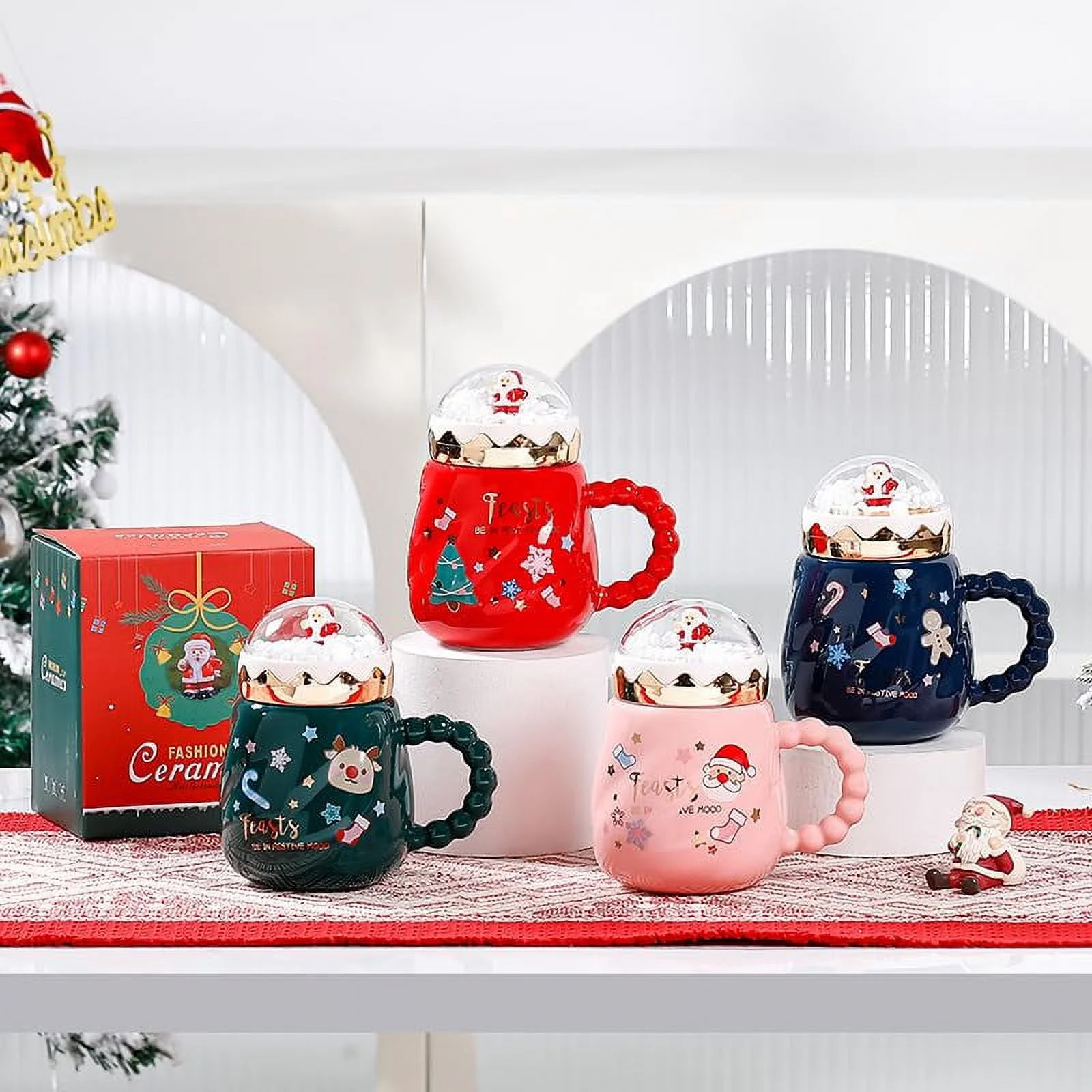 Christmas Ceramic Coffee Mugs with Gift Box, 16oz Ceramic Mug Set Santa Claus Christmas Tree Desi... | Walmart (US)