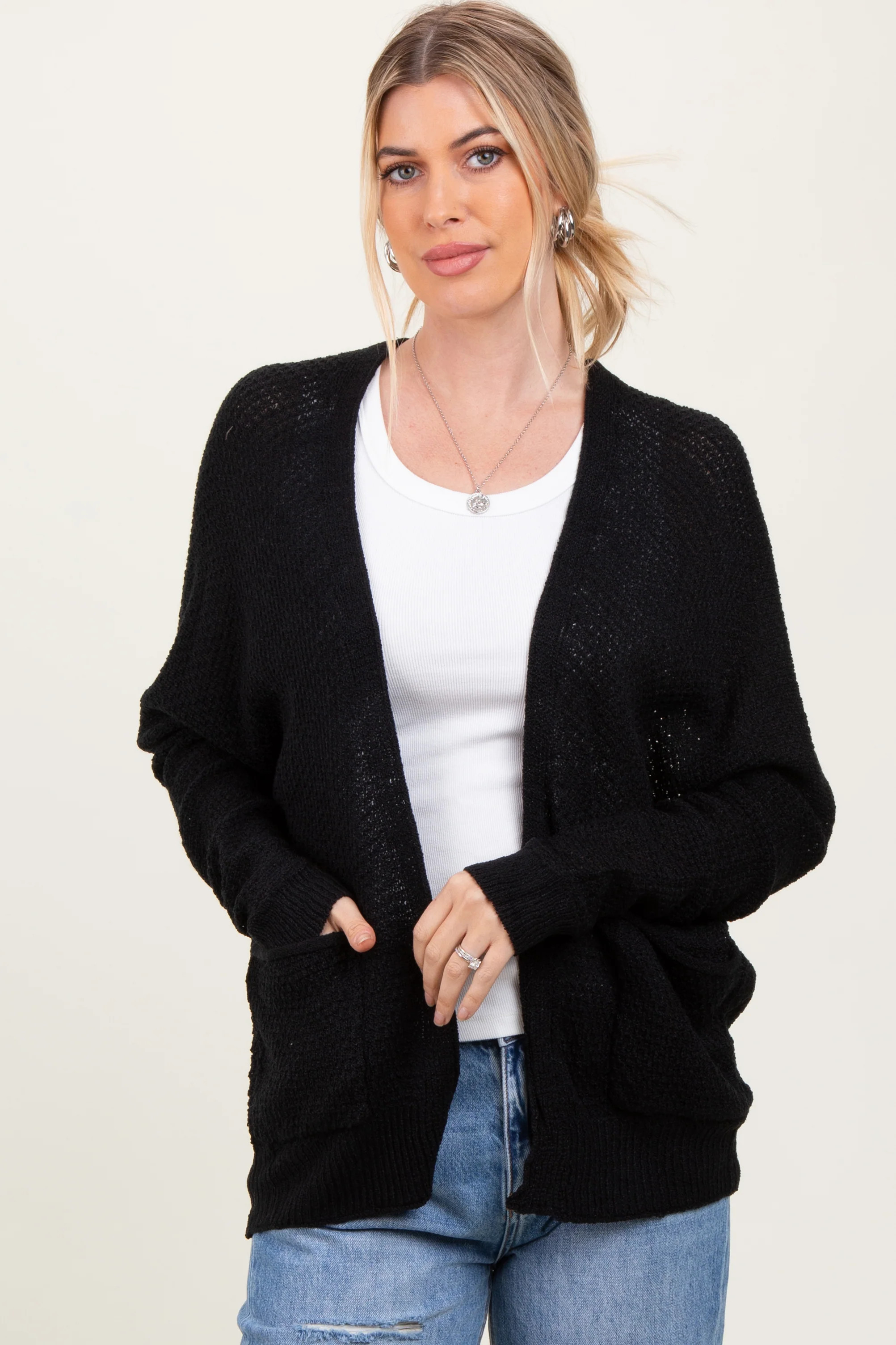 Black Pocketed Open Cardigan | PinkBlush Maternity