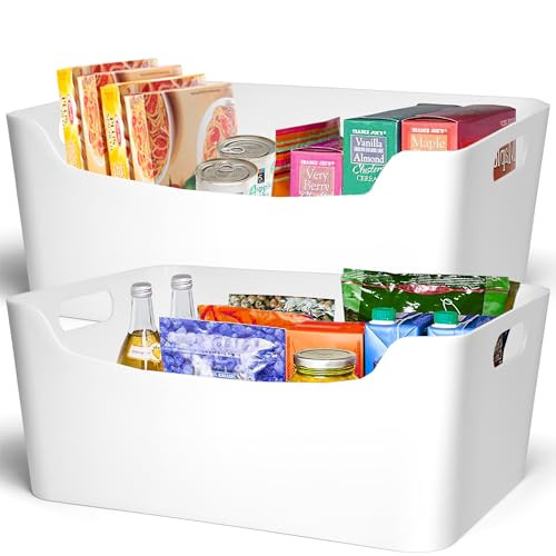 FINESSY White Plastic Storage Bins for Shelves Organizing 2 Pack, White Plastic Baskets for Organ... | Amazon (US)