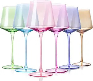 Colored Wine Glasses Set Of 6 - Modern Colorful Wine Glasses With Tall Long Stem and Flat Bottom,... | Amazon (US)