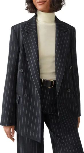 Relaxed Fit Pinstripe Double Breasted Wool Blend Blazer | Nordstrom