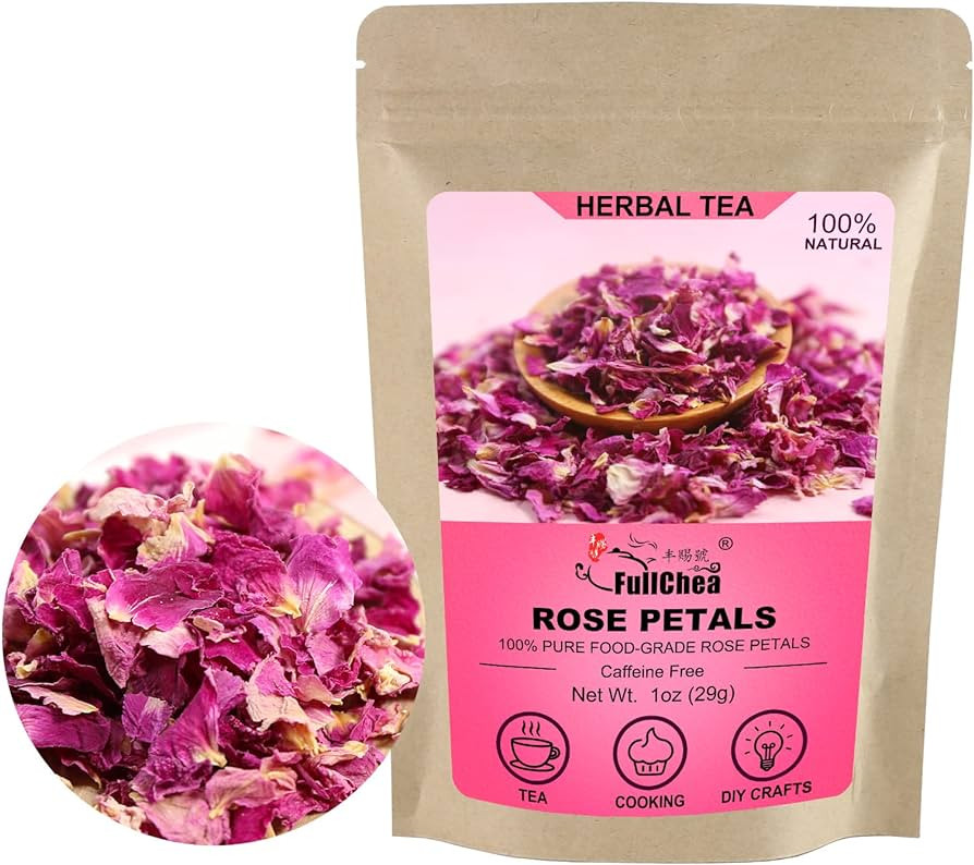 FullChea - Dried Rose Petals - 1oz/29g - Edible Flowers Real Rose Petals - Non-GMO - Caffeine-fre... | Amazon (US)