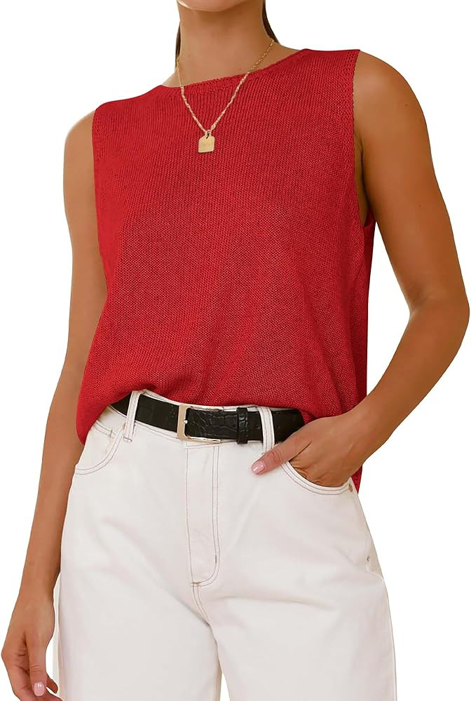 BTFBM Sleeveless Sweater Tops for Women 2026 Crew Neck Lightweight Casual Loose Tank Summer Outfi... | Amazon (US)
