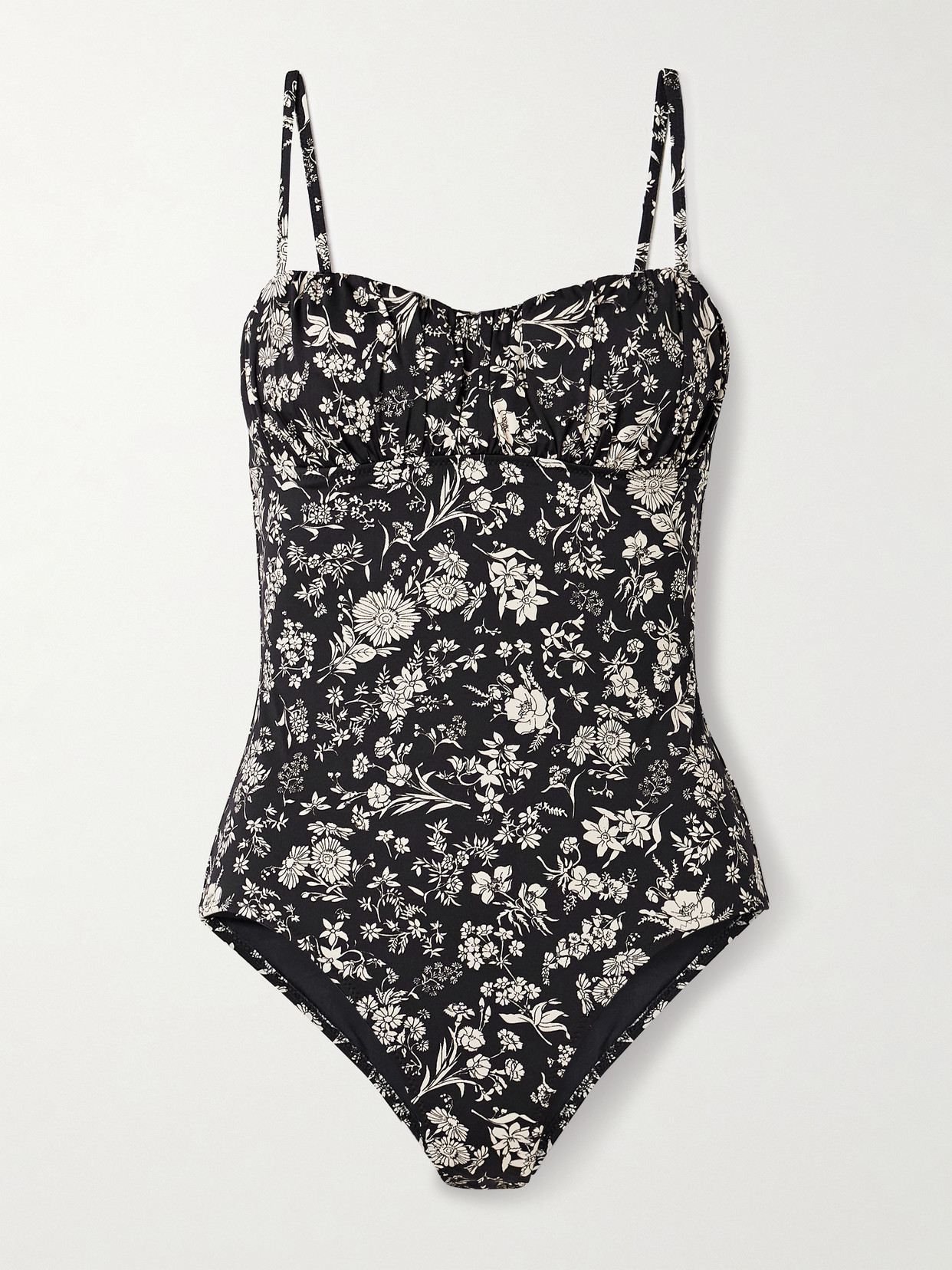 Ulla Johnson - Zahara Gathered Floral-print Underwired Swimsuit - Black | NET-A-PORTER (UK & EU)